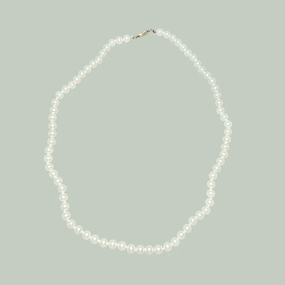 Vintage Filigree Clasp Hand Knotted Cream Faux Pearl Strand Necklace Gold Tone